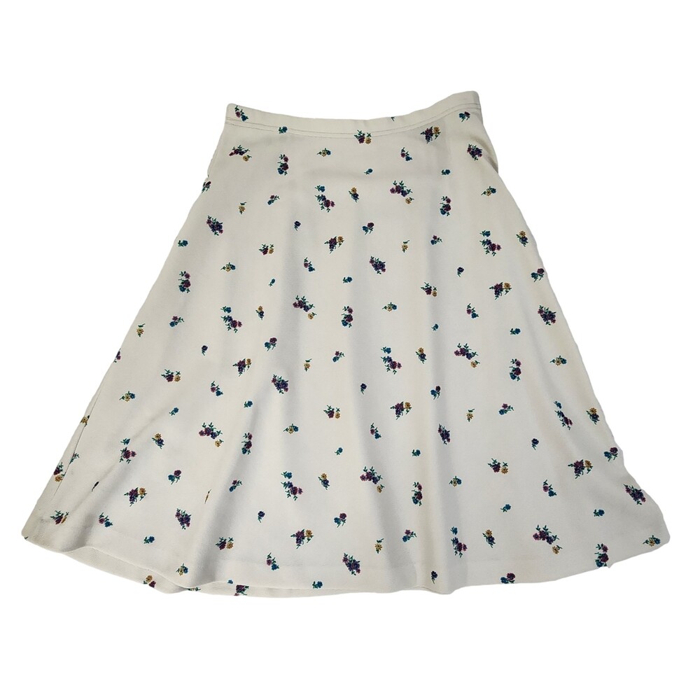 Nikki Womens Midi A-Line Skirt Size 13-14 Cream Floral Print Lightweight #2023